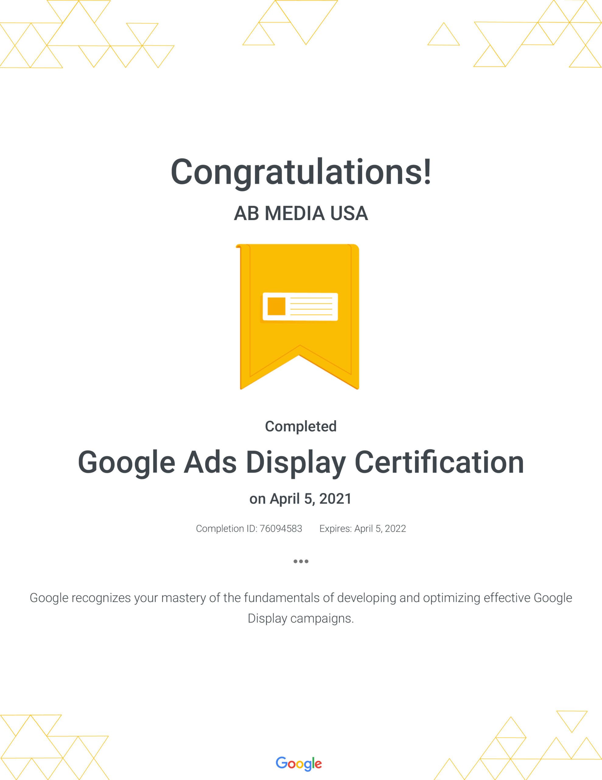 Google Ads Display Certification - AB Media USA